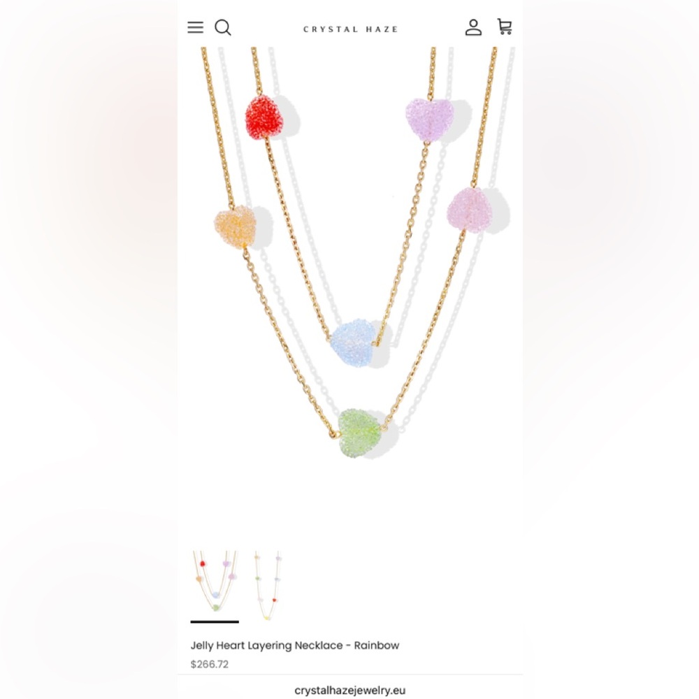 Crystal Haze Jelly Heart Layering Necklace - Rainbow